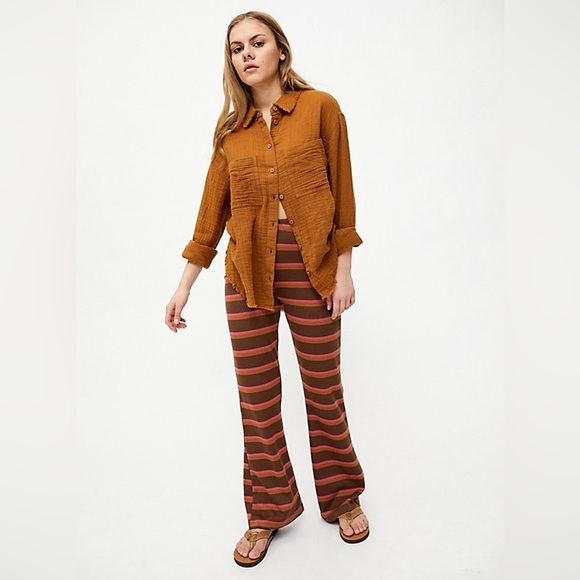 URBAN OUTFITTERS Brown/Multi Striped Naomi Knit Flare Pants L - Picture 15 of 15
